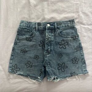 PacSun High Rise Blue Denim Floral 90’s Girlfriend Shorts